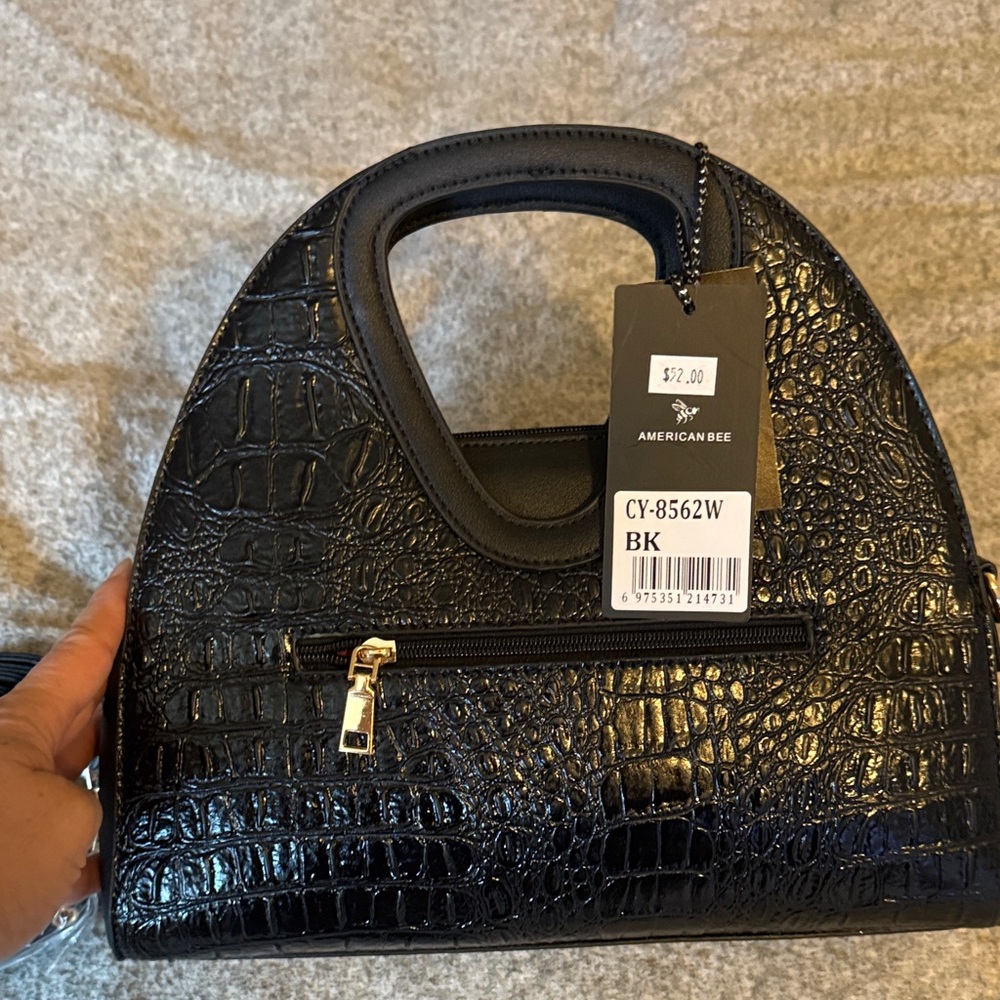 Black Croc-Embossed Mini Bag